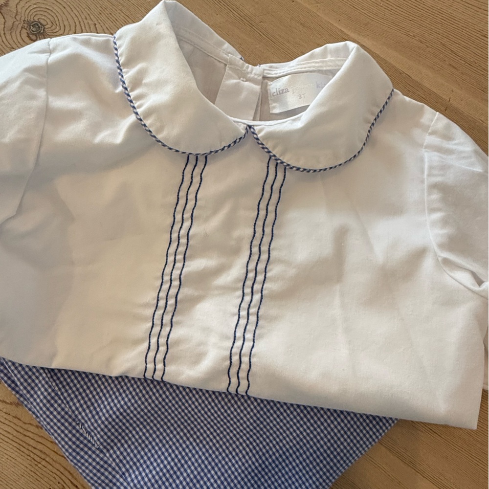 Eliza James Kids Matching Pant Set with Blue Trim and Gingham Details